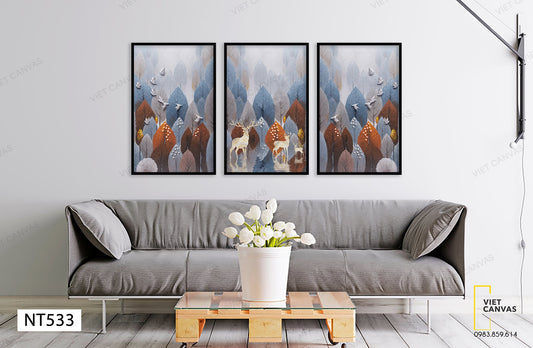 Bộ 3 Tranh Chim Và Hươu Trong Rừng - NT533