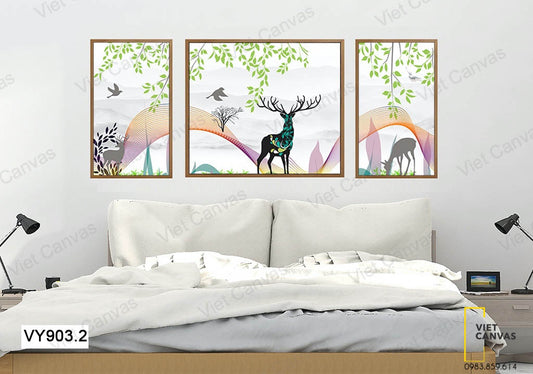 Bộ 3 Tranh Hươu Trong Khu Rừng Xanh - VY903.2