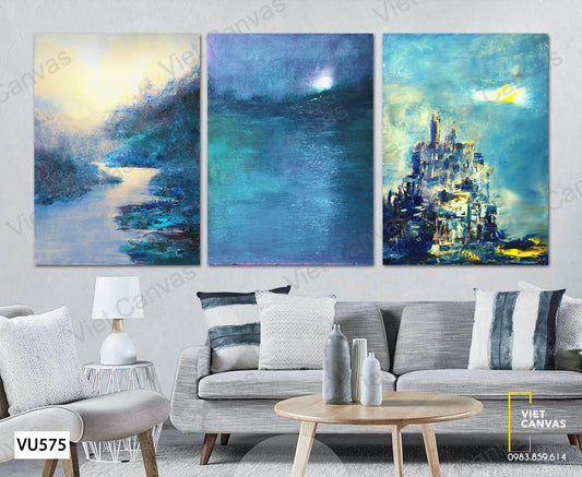 Bộ 3 Tranh Tòa Lâu Đài Và Dòng Suối - VU575