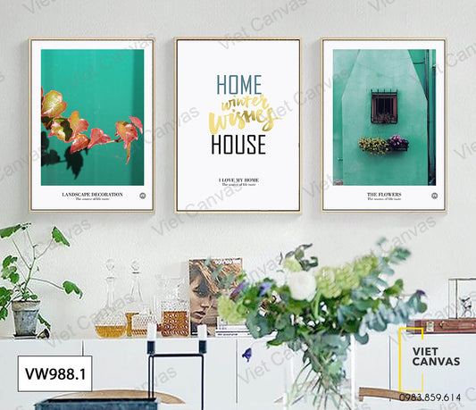 Bộ 3 Tranh Quotes, Lá Cây, Hoa Và Khung Cửa Sổ - VW988.1