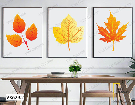 Bộ 3 Tranh Lá Cây Sắc Vàng - VX629.2