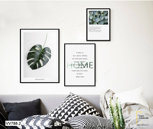 Bộ 3 Tranh Lá Cây Và Quotes - VV788.2