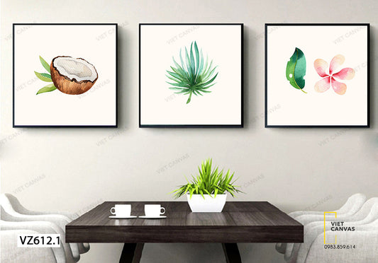 Bộ 3 Tranh Lá Xanh Và Trái Cây - VZ612.1