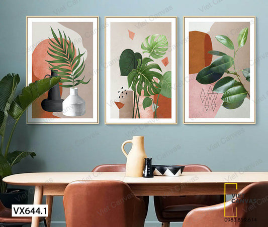 Bộ 3 Tranh Lá Cây Xanh - VX644.1