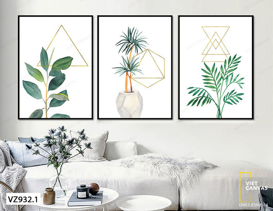 Bộ 3 Tranh Lá Cây Xanh Tươi - VZ932.1