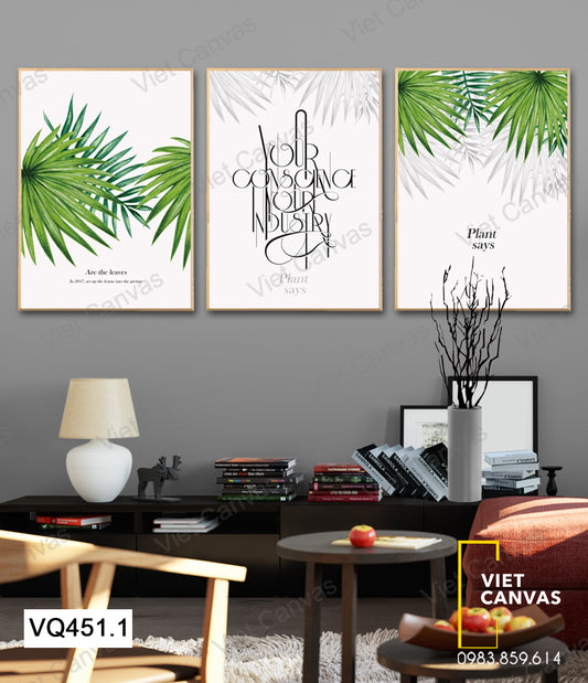 Bộ 3 Tranh Lá Cọ Và Quotes - VQ451.1