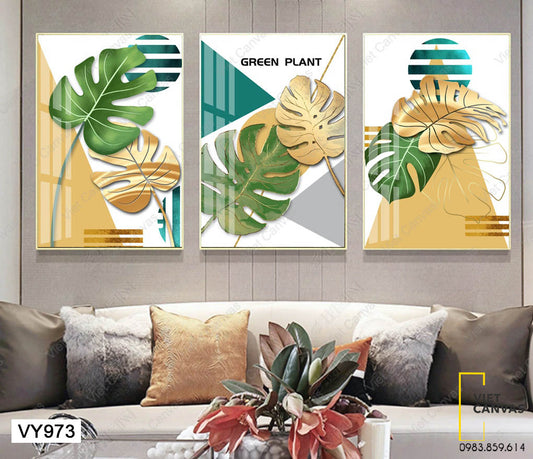 Bộ 3 Tranh Lá Cây Vàng Và Xanh - VY973