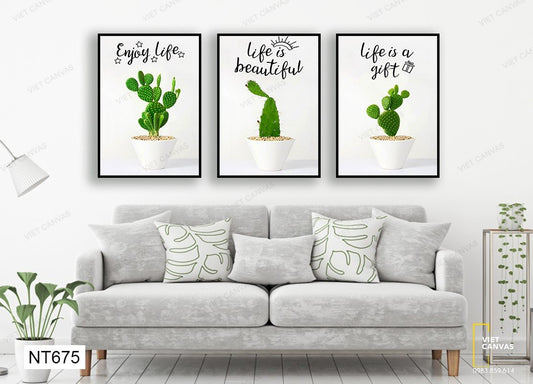 Bộ 3 Tranh Lọ Xương Rồng Xanh - NT675