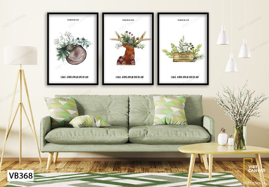 Bộ 3 Tranh Hươu Và Hoa Lá - VB368