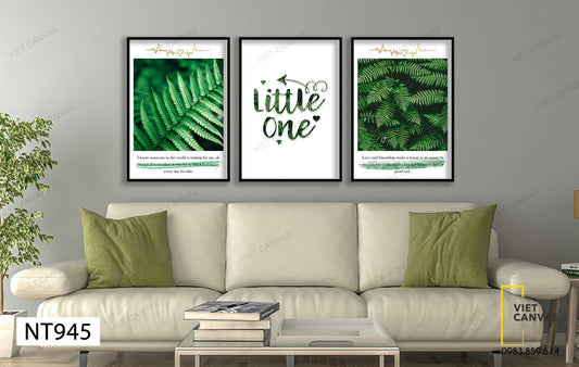 Bộ 3 Tranh Lá Cây Xanh Và Quotes Little One - NT945