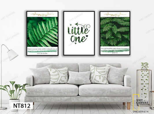Bộ 3 Tranh Lá Cây Xanh Và Quotes Little One - NT812