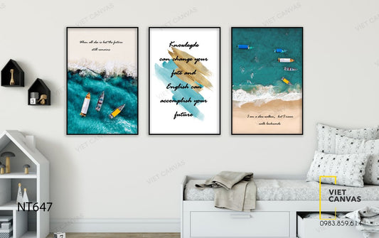 Bộ 3 Tranh Bãi Biển Và Quotes - NT647