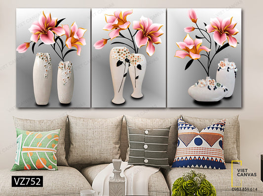 Bộ 3 Tranh Lọ Hoa Tươi Tắn - VZ752