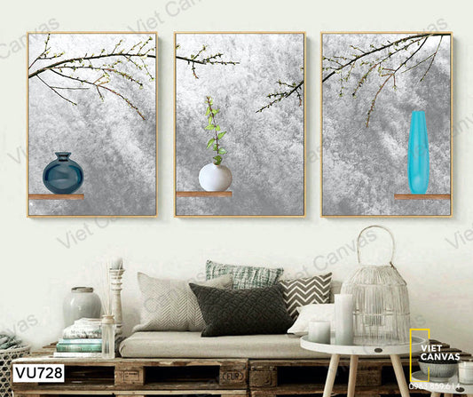 Bộ 3 Tranh Lọ Và Cành Cây - VU728