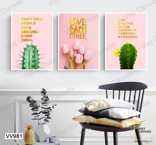 Bộ 3 Tranh Xương Rồng Và Hoa Tulip - VV981
