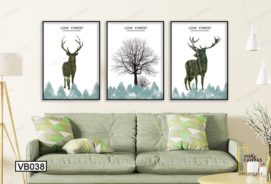 Bộ 3 Tranh Hươu Và Cây - VB038