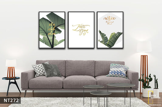 Bộ 3 Tranh Lá Cây Xanh Và Quotes - NT272