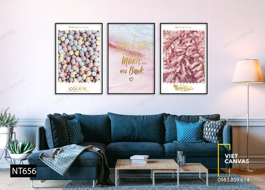 Bộ 3 Tranh Hoa Anh Đào, Những Viên Đá Và Quotes Love Yourself - NT656