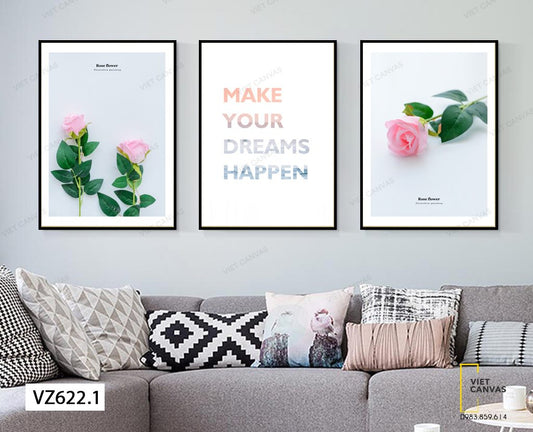 Bộ 3 Tranh Hoa Hồng Và Quotes - VZ622.1