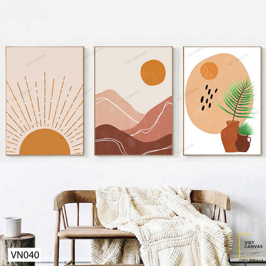 Bộ 3 Tranh Mặt Trời, Cây Và Núi - VN040