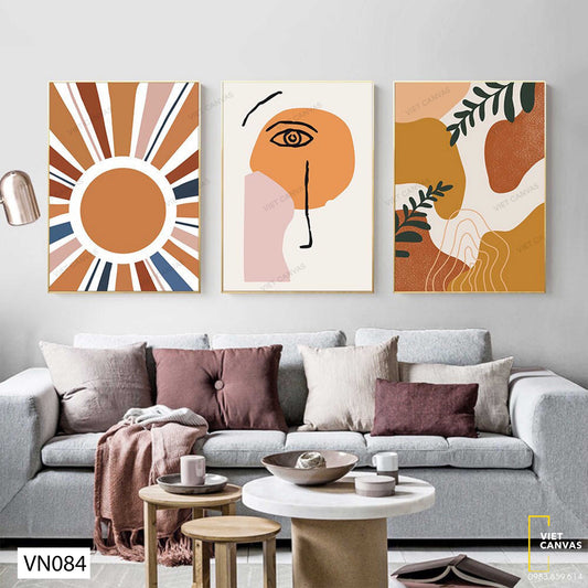 Bộ 3 Tranh Mặt Trời, Lá Và Nét Vẽ - VN084