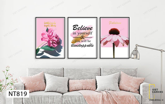 Bộ 3 Tranh Cánh Hoa Và Quotes - NT819