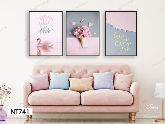Bộ 3 Tranh Thiên Nga, Cánh Hoa Và Quotes - NT741