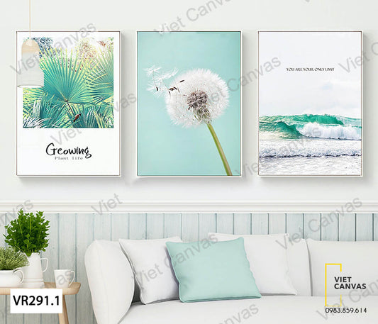 Bộ 3 Tranh Bồ Công Anh, Cây Cọ Và Sóng Biển - VR291.1