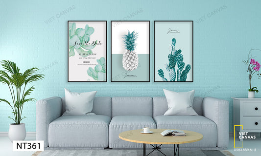 Bộ 3 Tranh Lá Cây Xanh Và Quả Dứa - NT361