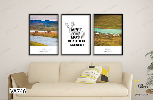 Bộ 3 Tranh Cánh Đồng Và Quotes Meet The Most Beautiful Scenery - VA746