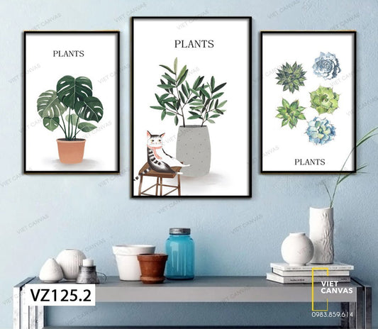 Bộ 3 Tranh Mèo Và Chậu Cây - VZ125.2