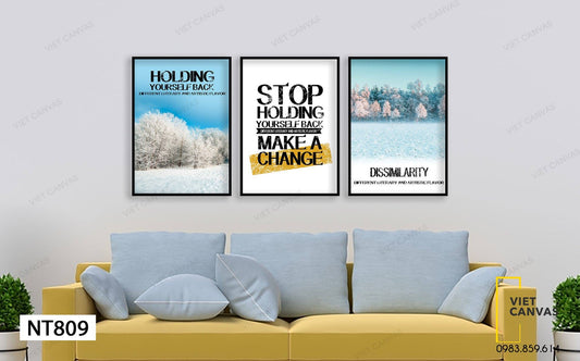 Bộ 3 Tranh Mùa Đông Tuyết Trắng Và Quotes - NT809