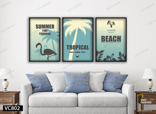 Bộ 3 Tranh Hồng Hạc, Cây Dừa Và Lá - VC802
