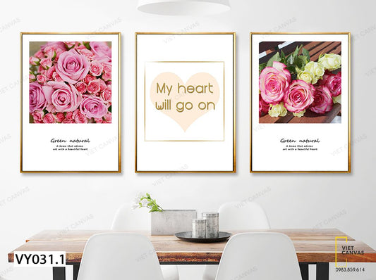 Bộ 3 Tranh Hoa Hồng Và Quotes - VY031.1