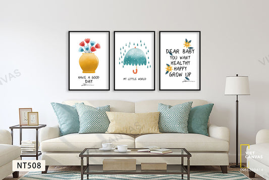 Bộ 3 Tranh Chiếc Ô, Lọ Hoa Và Quotes - NT508
