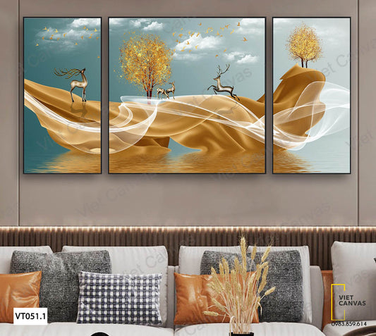 Bộ 3 Tranh Cây Và Hươu - VT051.1