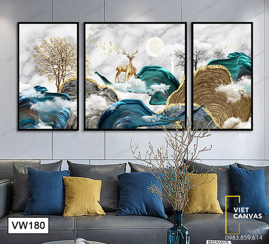 Bộ 3 Tranh Nai Tơ Giữa Rừng - VW180