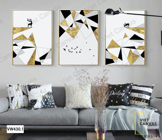 Bộ 3 Tranh Nai Và Đàn Chim - VW430.1