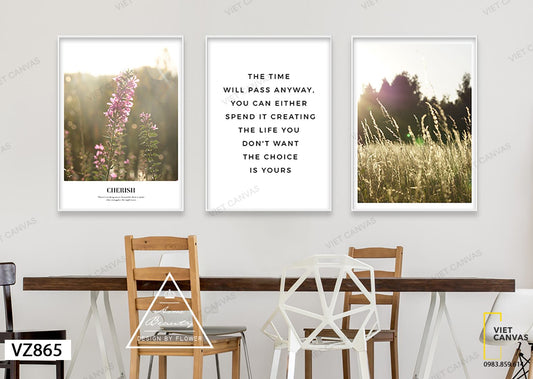 Bộ 3 Tranh Quotes, Vườn Cỏ Và Hoa - VZ865