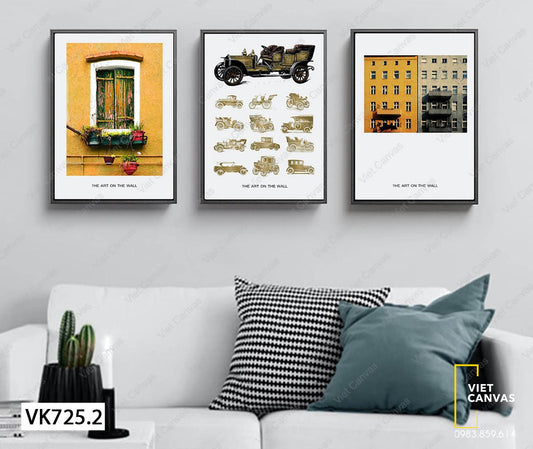 Bộ 3 Tranh Ngôi Nhà, Xe Cộ Phương Tây - VK725.2