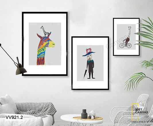 Bộ 3 Tranh Người Đàn Ông Và Hươu Cao Cổ - VV921.2