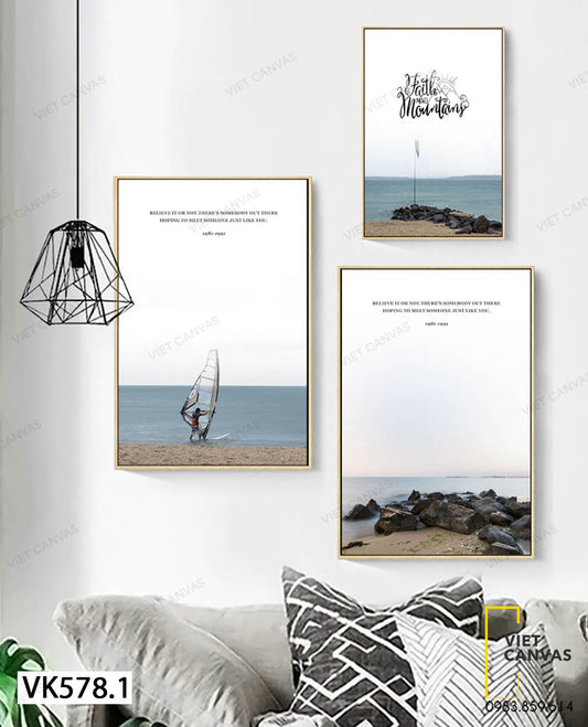 Bộ 3 Tranh Người Và Tảng Đá Trên Bờ Biển - VK578.1