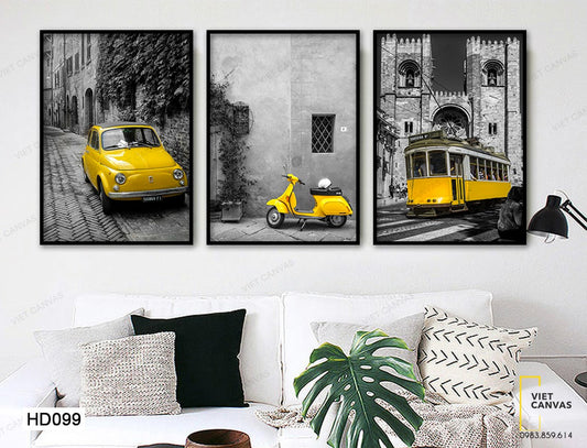 Bộ 3 Tranh Những Chiếc Xe Vàng Cổ Điển - HD099