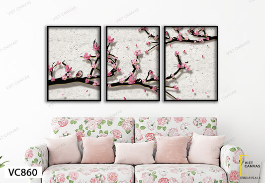 Bộ 3 Tranh Nhành Đào Đón Xuân - VC860
