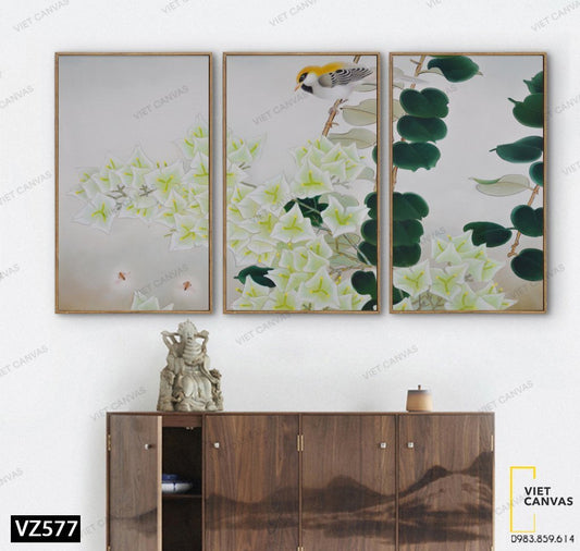 Bộ 3 Tranh Nhành Hoa Giấy Trắng Ngần - VZ577