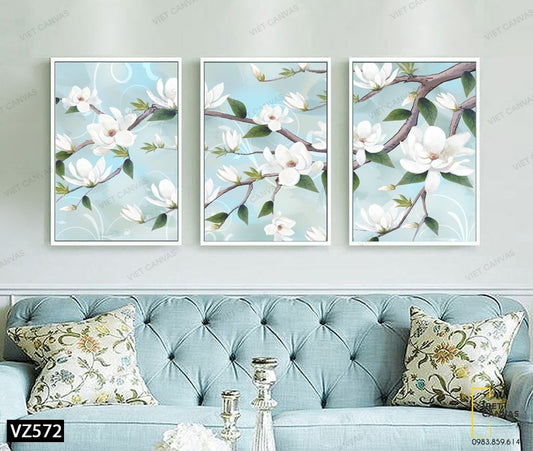 Bộ 3 Tranh Những Nhành Hoa Trắng Ngần - VZ572