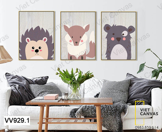 Bộ 3 Tranh Nhím, Cáo Và Gấu - VV929.1