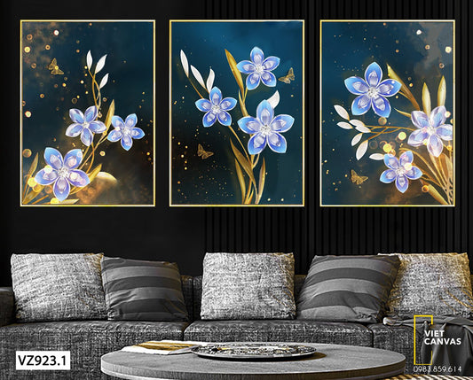 Bộ 3 Tranh Những Bông Hoa Tím Đẹp Lung Linh - VZ923.1