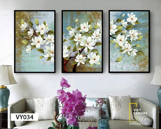 Bộ 3 Tranh Những Bông Hoa Trắng Tinh Khiết - VY034