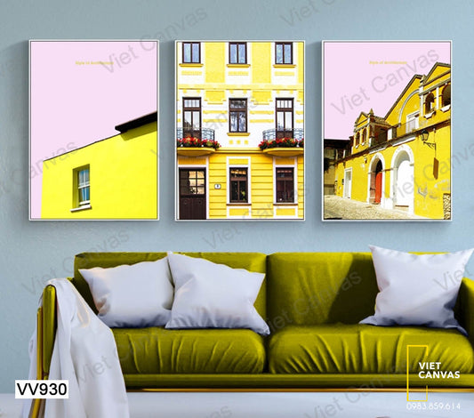 Bộ 3 Tranh Những Căn Nhà Màu Vàng - VV930
